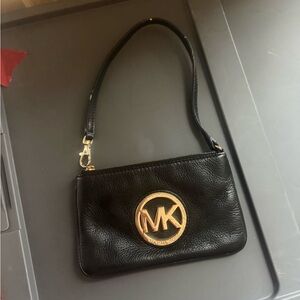 Michael Kors Black Clutch with Gold Emblem